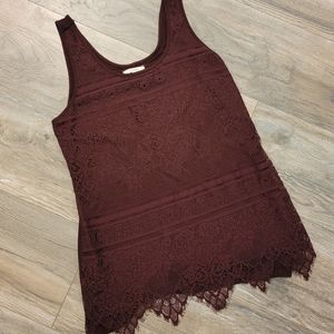 Wine lace tank top, size small